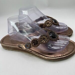 Coldwater Creek Womens Bronze Metallic Beaded Gemstone Sandals Flip Flop No Size